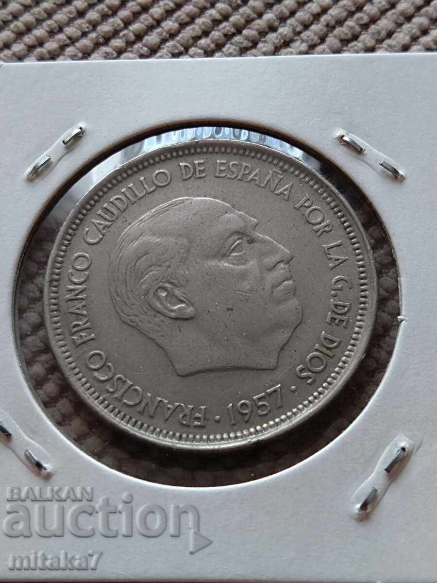 50 pesetas 1957 (59) godina, Spania cu preț € 2.00 | 3.91 BGN