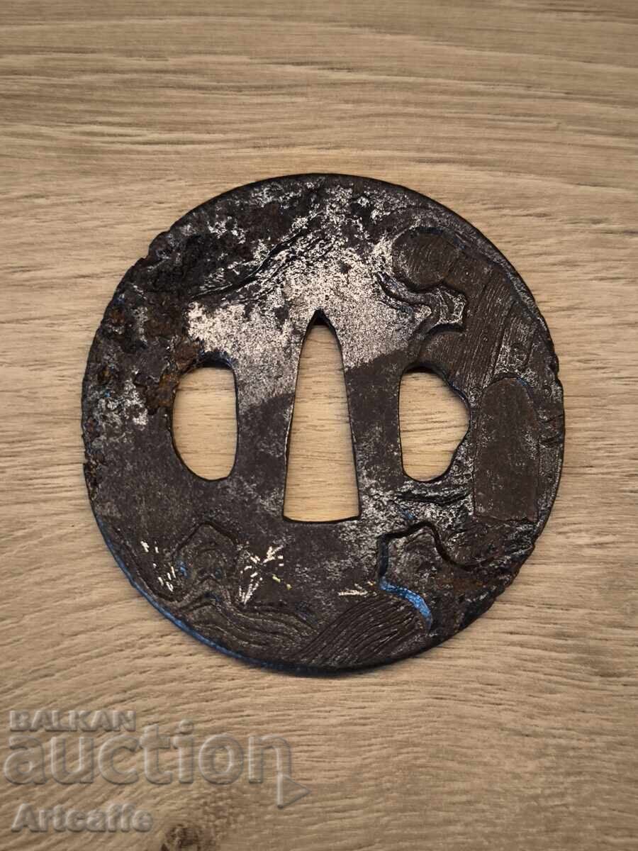 Antică tsuba japoneză (Tsuba) – Perioada Edo, motiv peisaj - 7