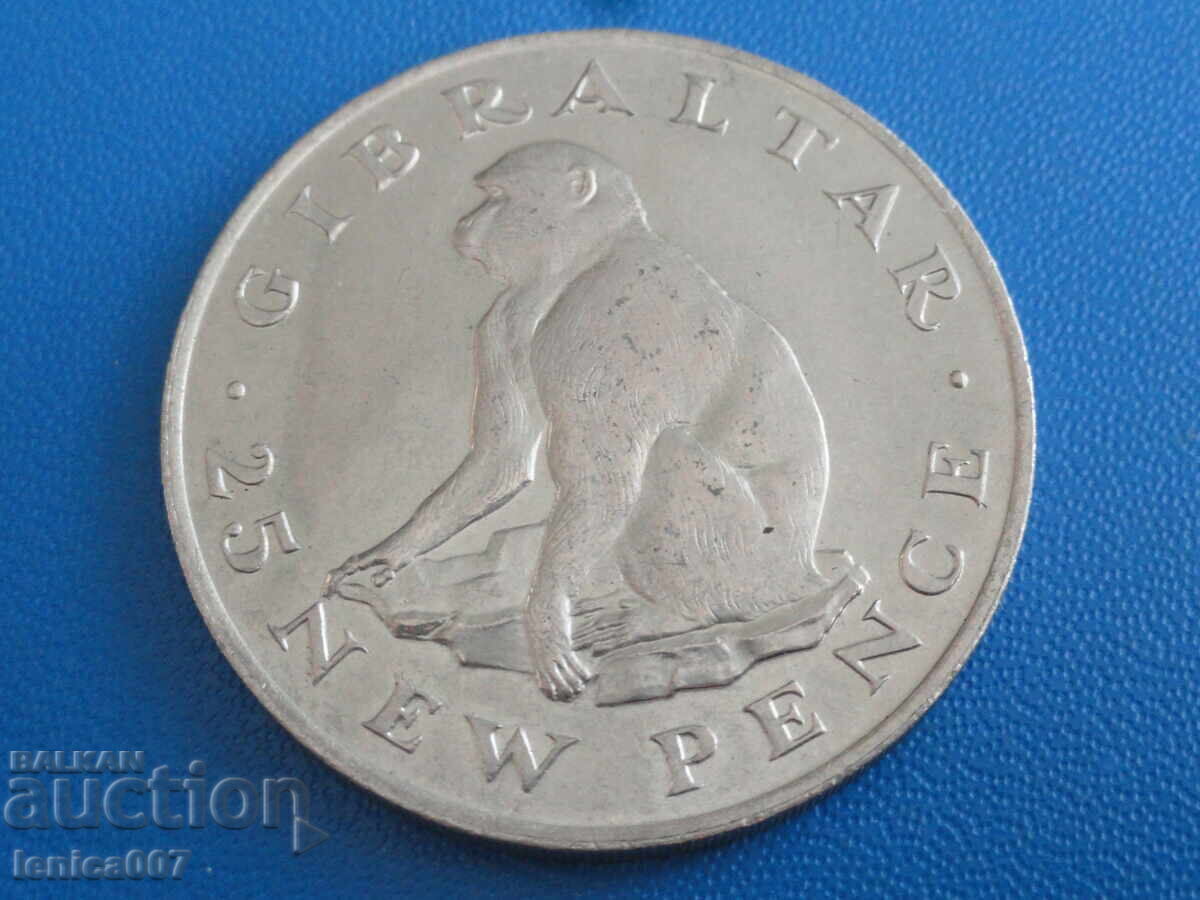 Licitație Gibraltar 1971 - 25 noi pence ''Maimuța Magot'' (m)
