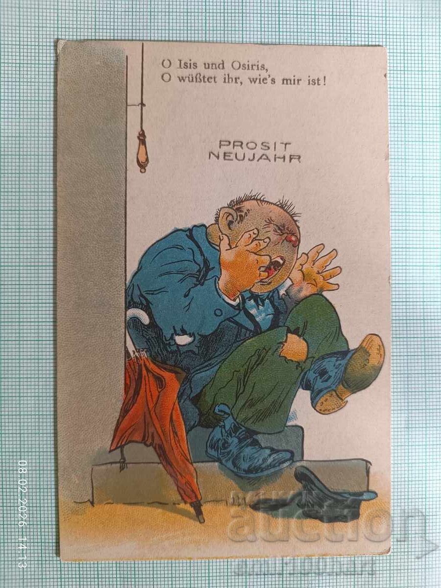 Καλή Χρονιά! Χιουμοριστική Παλιά Κάρτα Χρόνια Πολλά Αυστρία