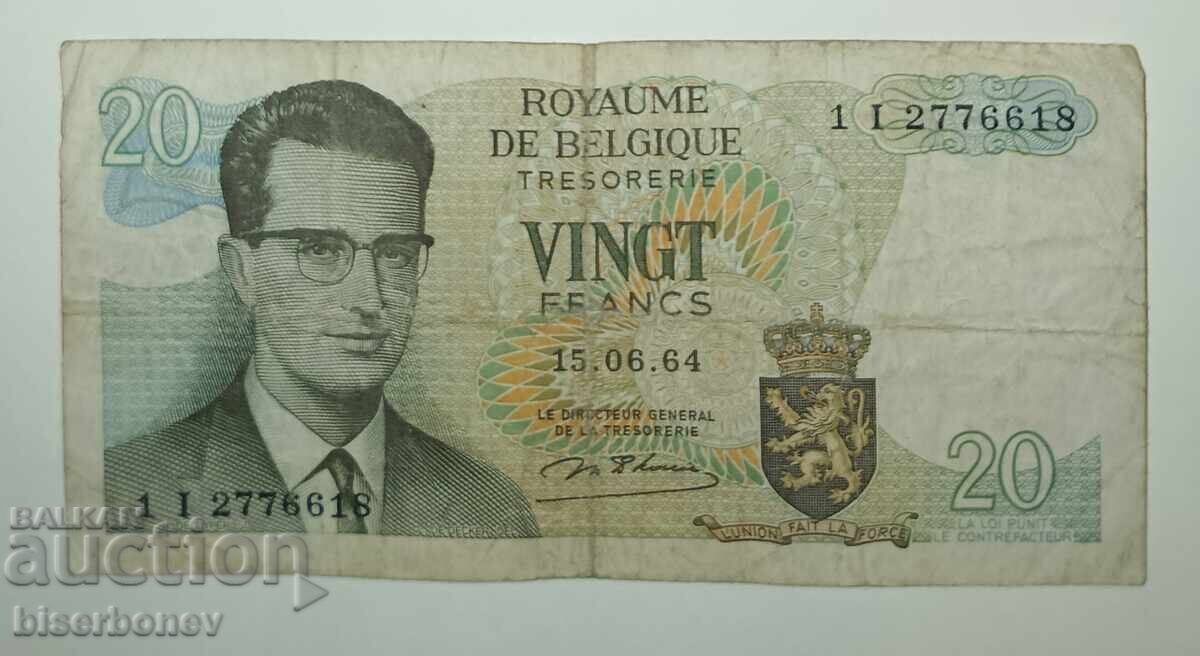 Belgium, 20 Francs 1964, VF
