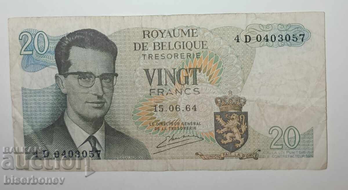 Belgia, 20 franci 1964, VF