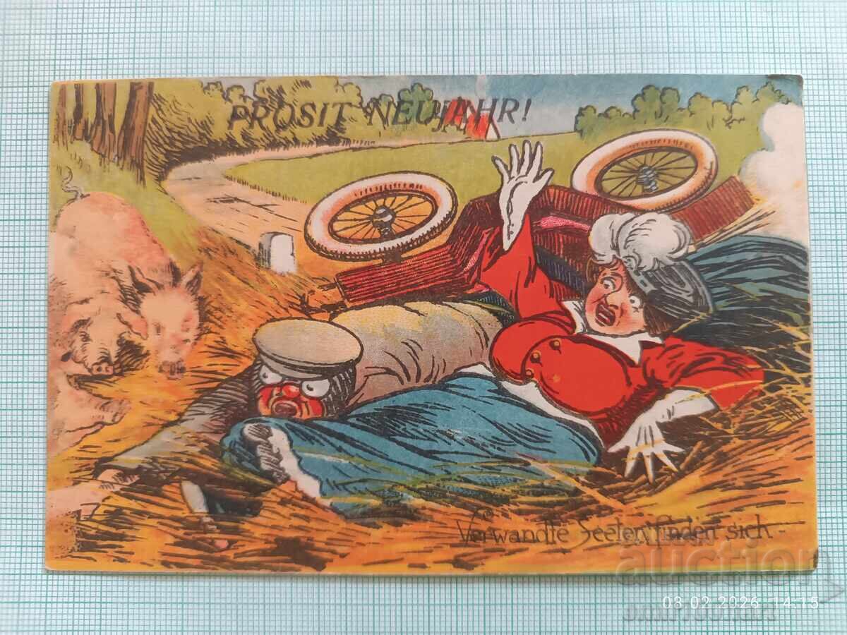 Καλή Χρονιά! Χιουμοριστική Παλιά Κάρτα Χρόνια Πολλά Αυστρία