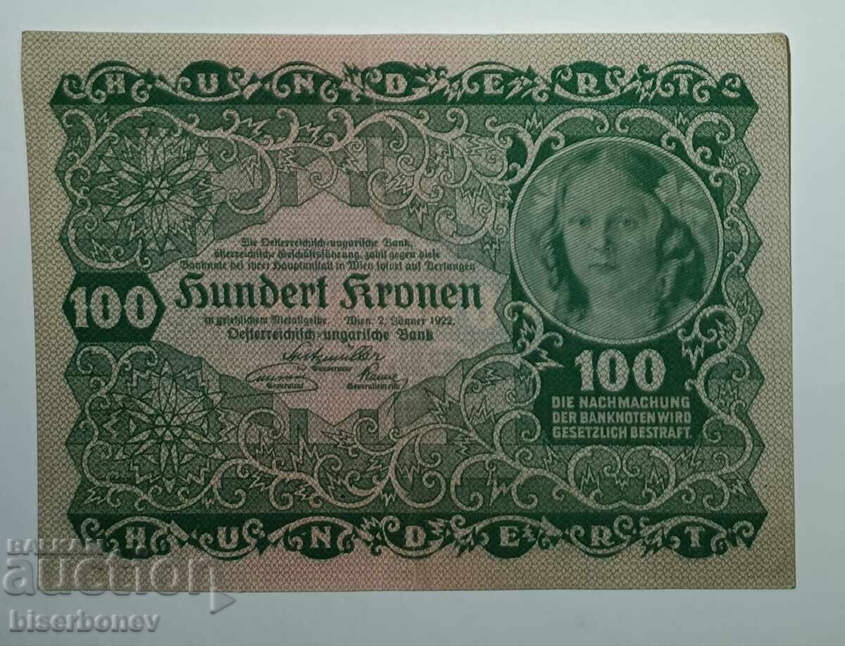 Austria, 100 coroane 1922, XF