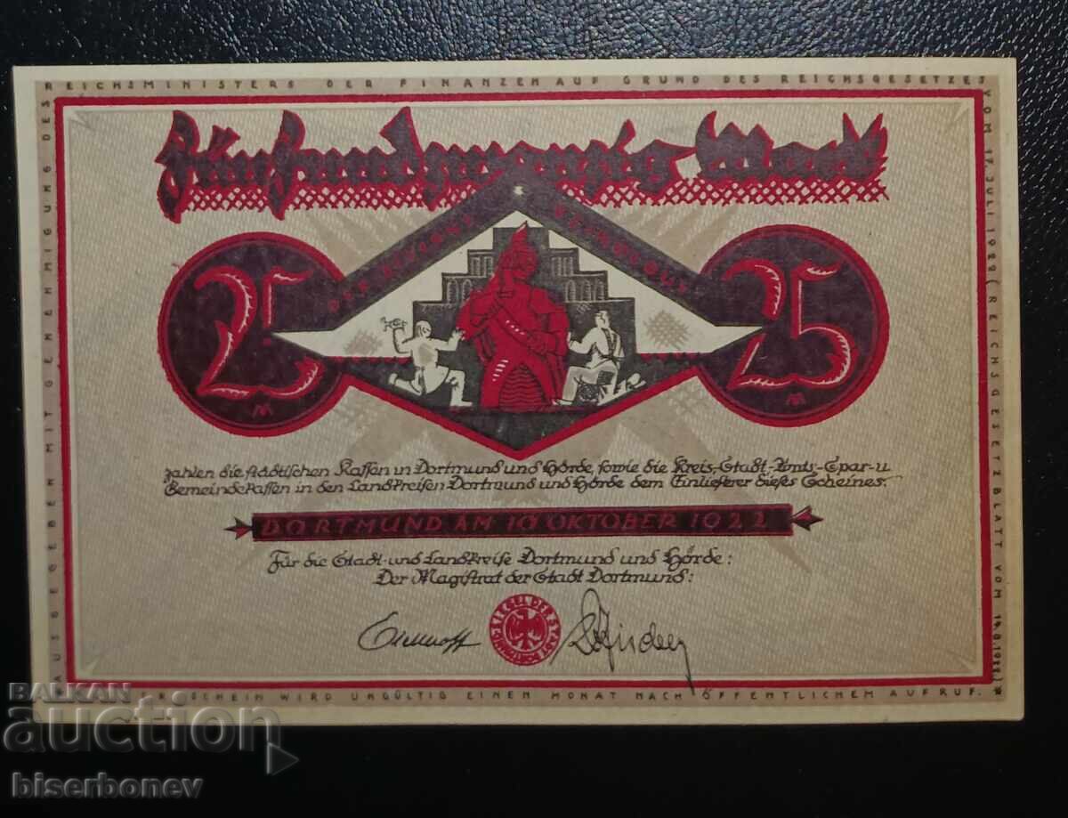 Germany, Dortmund, 25 Mark 1922, UNC Germany, Dortmund, 25 Mark 1922, UNC