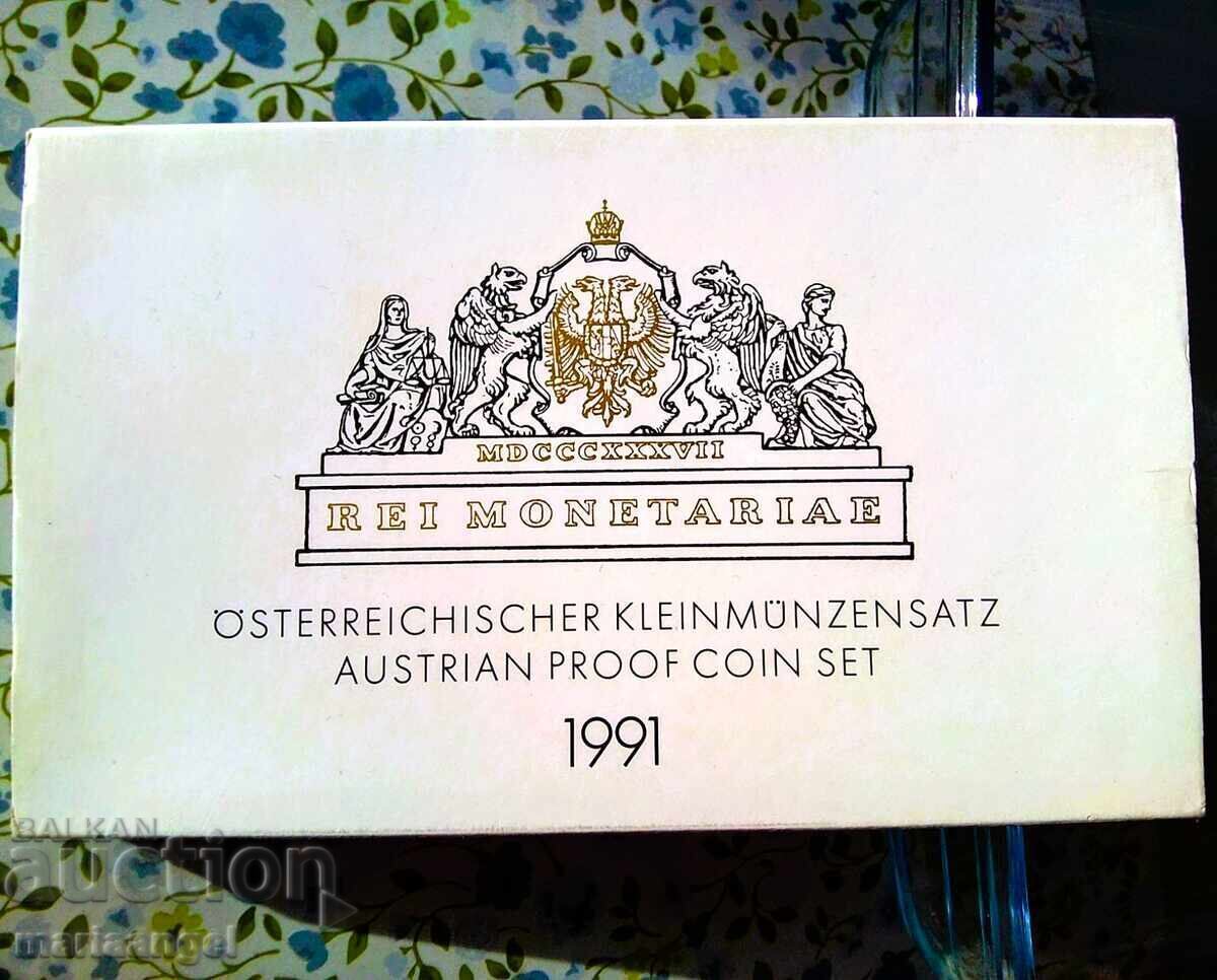 Euro Austria 1991 Set - PROOF 8 coins box with price € 23.40 | 45.77 BGN