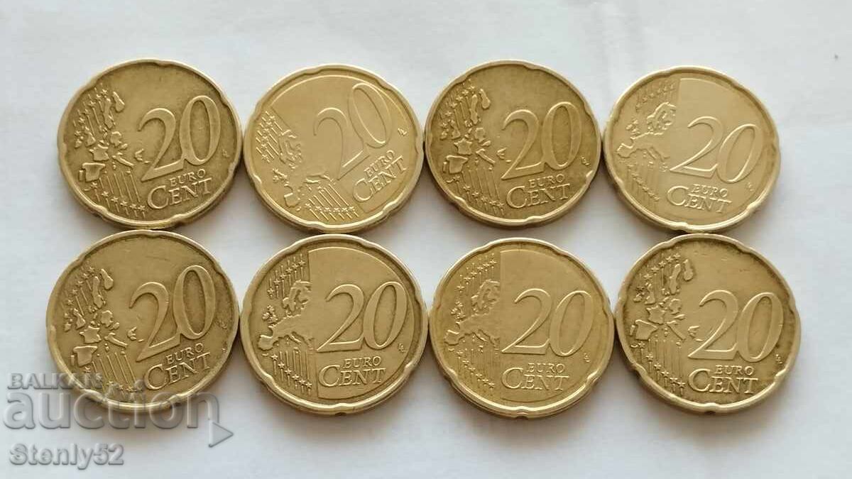 Συλλογή 8 τεμ. διαφορετικών κερμάτων 0.20 ¢ Ε.Ε με τιμή € 8.00 | 15.65 BGN