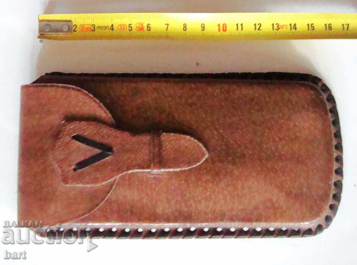 Husă de ochelari din piele lucrată manual, din anii '70