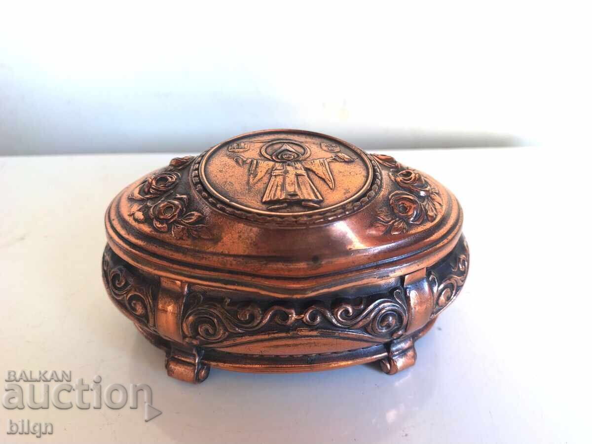Minunată cutie veche germană din bronz - cupru pentru bijuterii