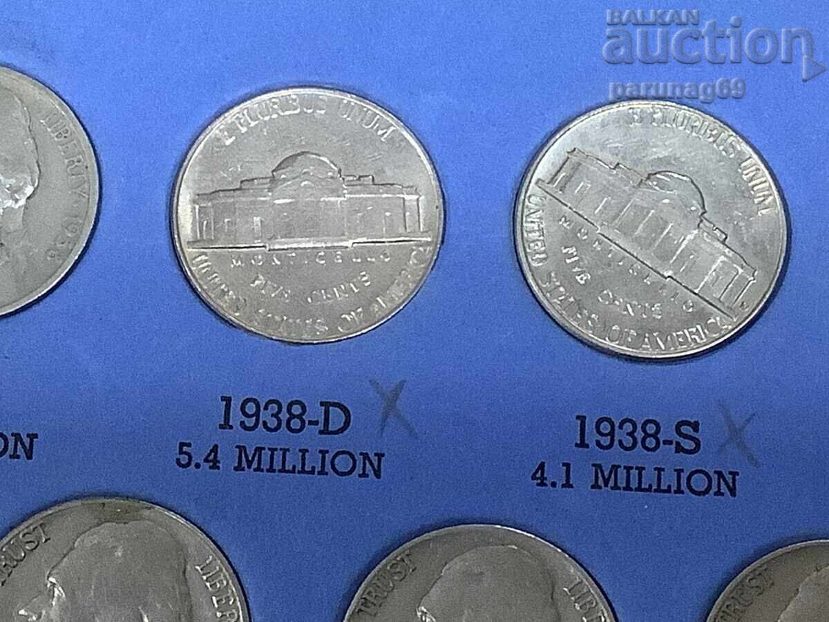 Colecție de monede SUA cu chipul lui Jefferson din 1938, 65 BUCĂȚI - 7