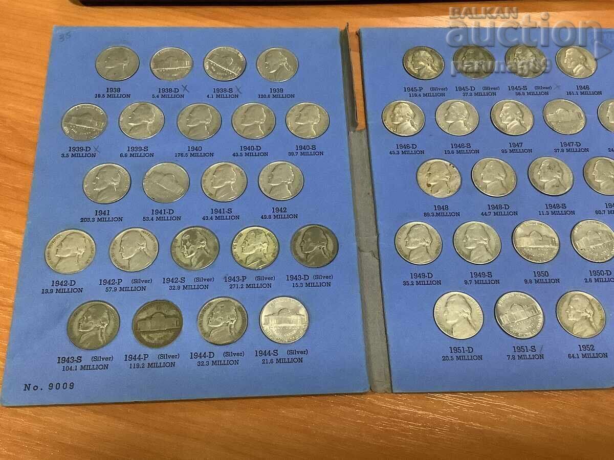 Colecție de monede SUA cu chipul lui Jefferson din 1938, 65 BUCĂȚI