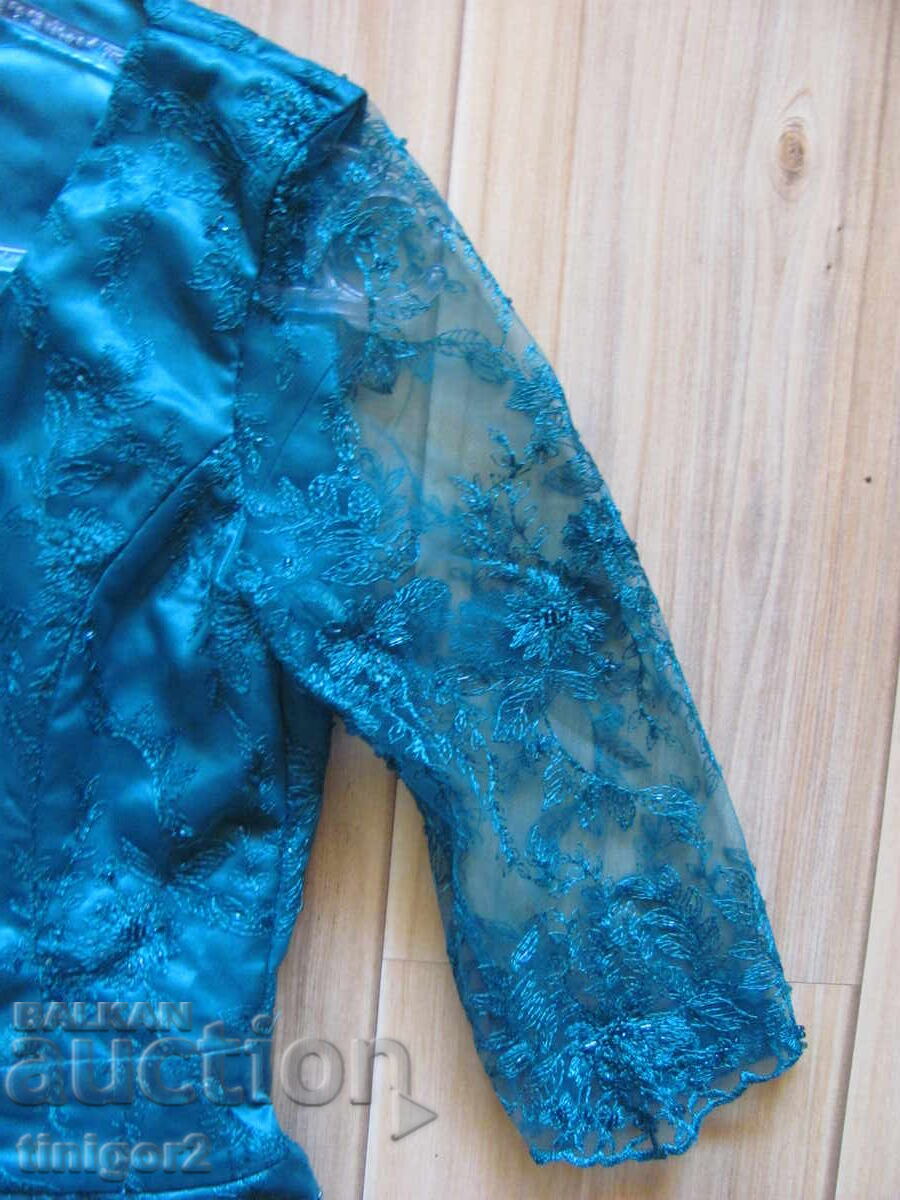 Rochie de damă din dantelă cu bolero, verde petrol - 5 Rochie de damă din dantelă cu bolero, verde petrol - 5