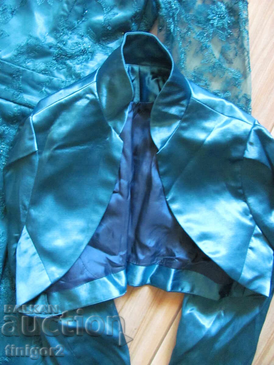 Rochie de damă din dantelă cu bolero, verde petrol - 6 Rochie de damă din dantelă cu bolero, verde petrol - 6