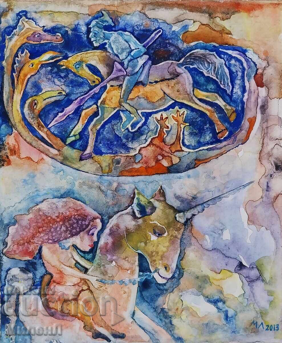 Σουρεαλιστικό σχέδιο Ιππότη και Δράκου