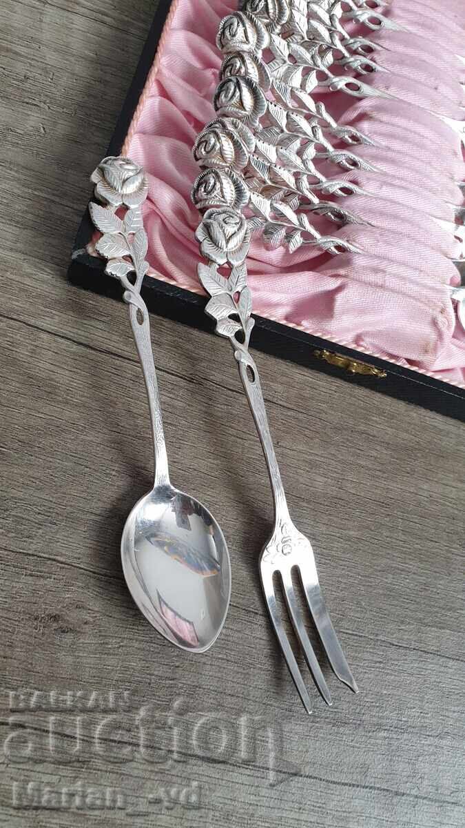Delivery of Set of silver-plated dessert forks and spoons
