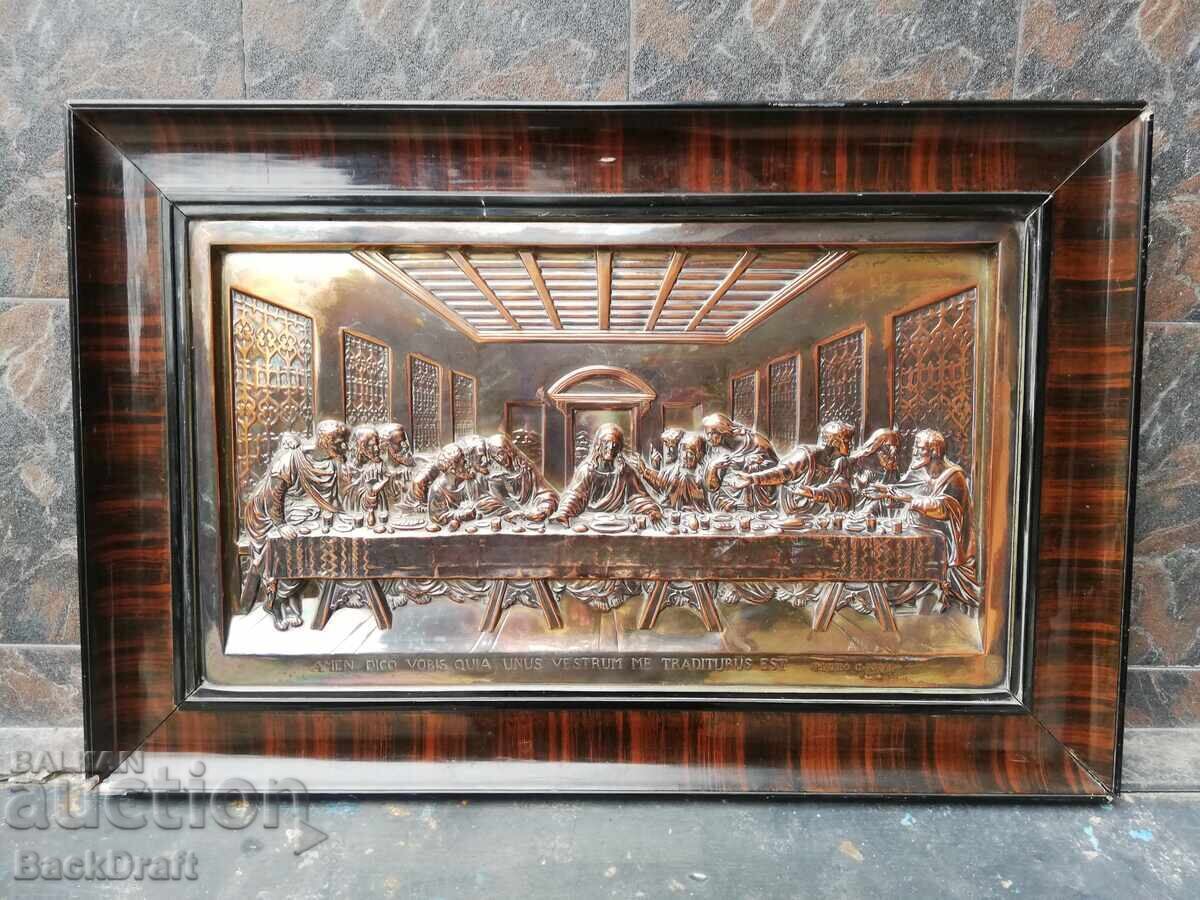 TABLOU VECHI ULTIMA CINĂ, PANOU, PLASTIC DE CUPRU FORJAT