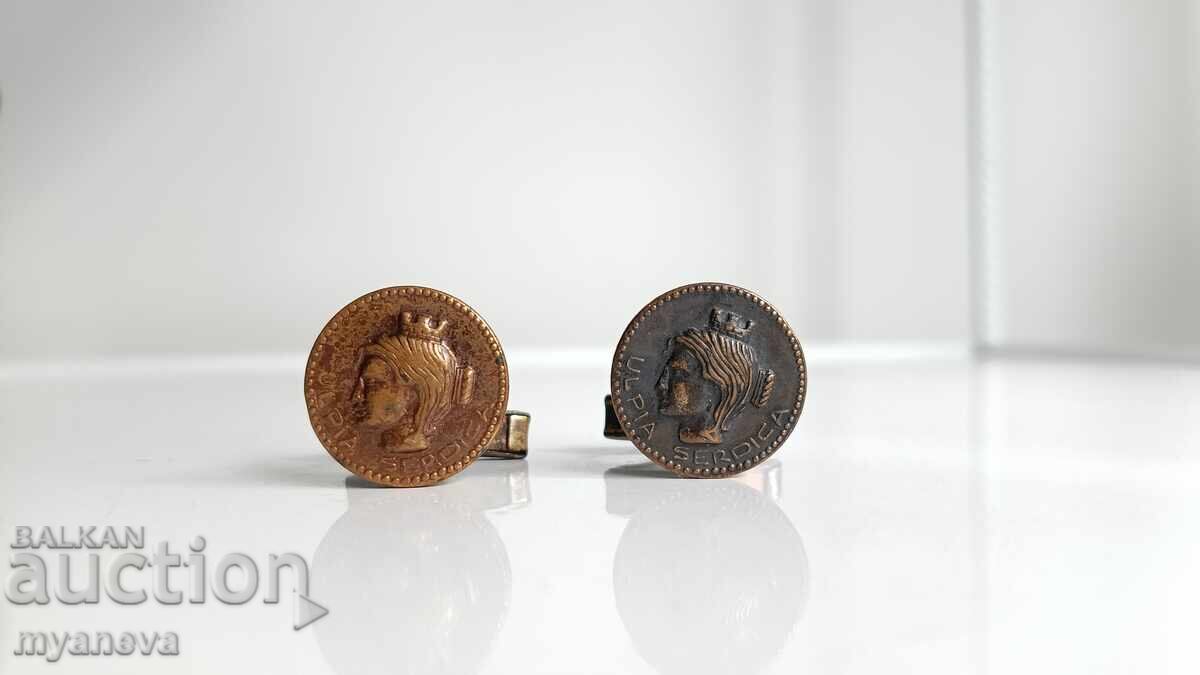 Vintage cufflinks from a coin with the inscription "Ulpia Serdica"