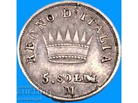 Napoleon 5 soldi 1813 Italia M-Milano argint