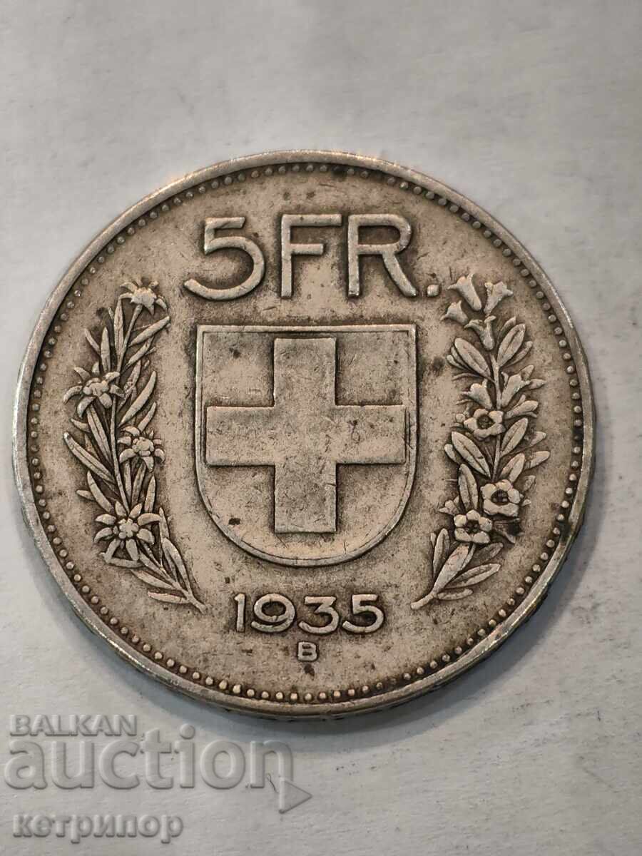 5 Franci Elveția 1935 argint