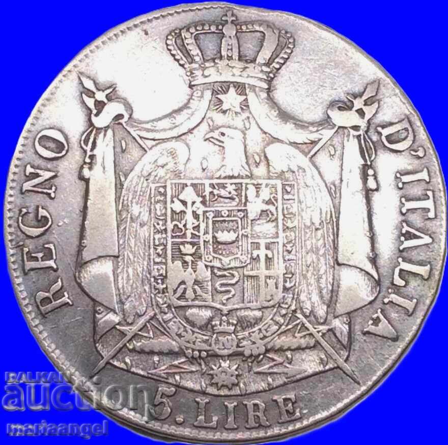 Livrarea 5 lire 1808 Italia Napoleon M - argint Milano