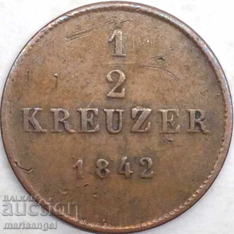 1/2 kreĭtser 1842 Germania Württemberg - 6