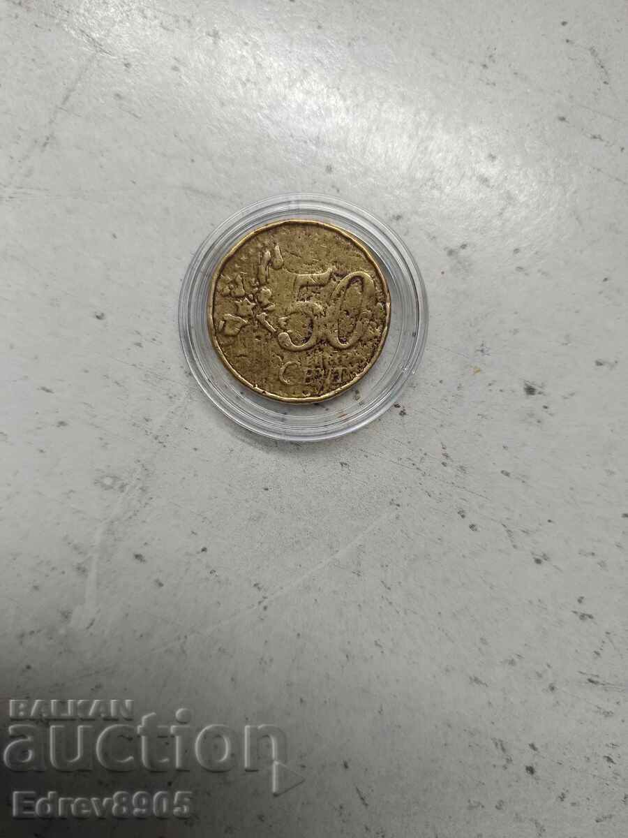 50 euro cenți Franța 2001g. Cu eroare de batere