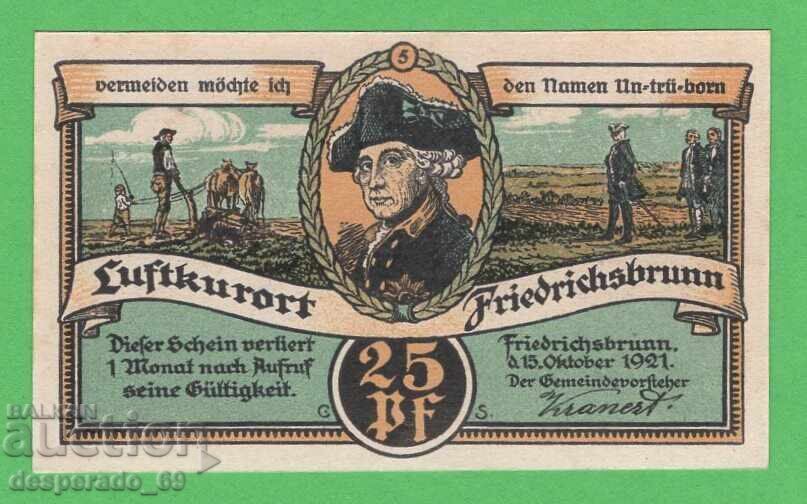 (¯`'•.¸NOTGELD (гр. Friedrichsbrunn) 1921 UNC  -25 пфенига с цена 1.50 €