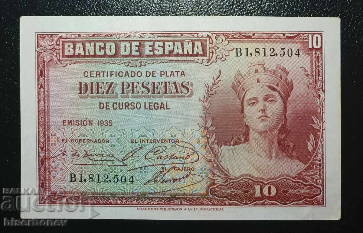 Spania, Ispaniya, 10 pesete 1935, aUNC/ UNC-1