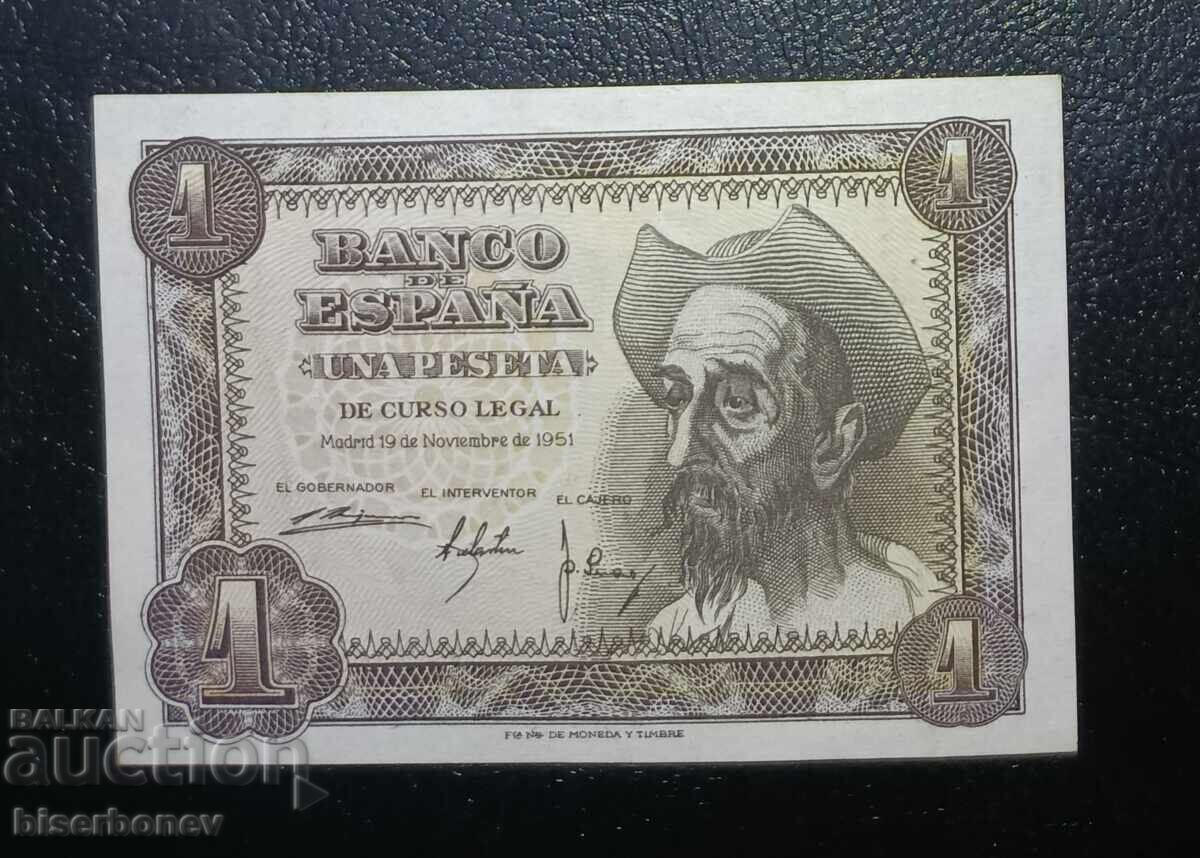 Spain , Испания,  1 песета 1951 г, UNC