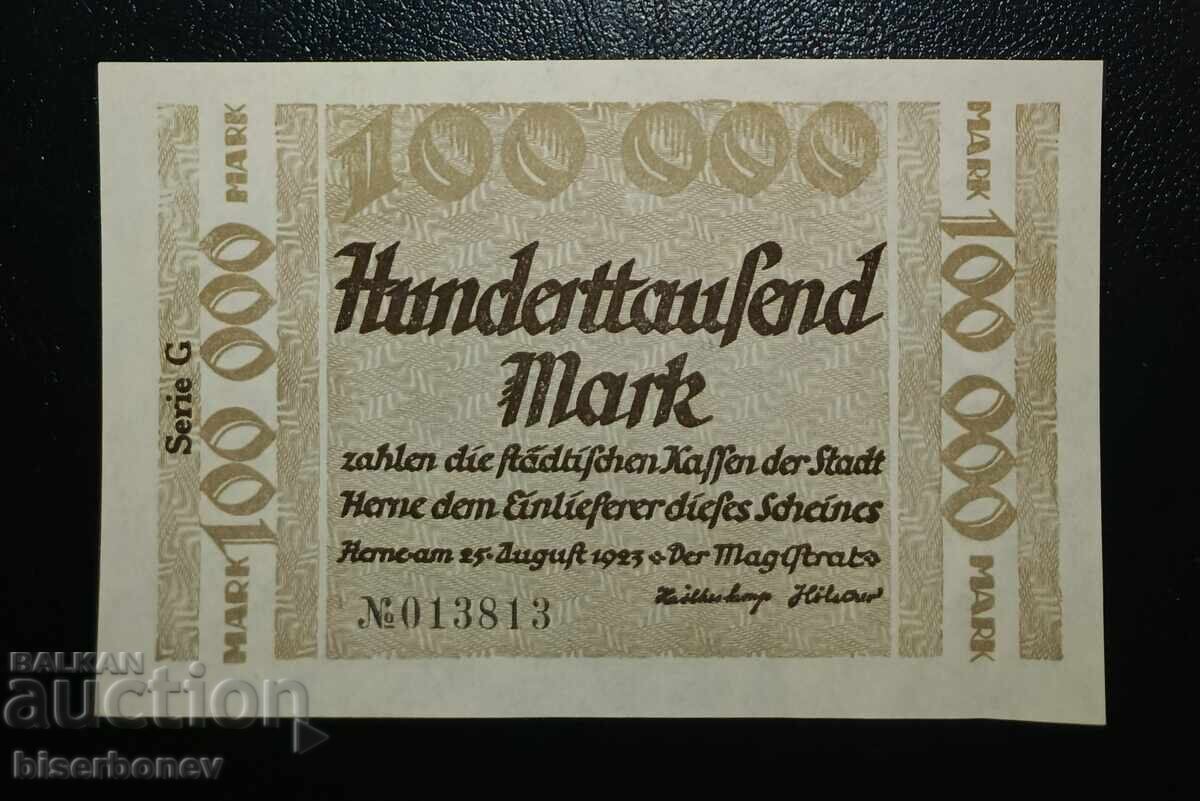 Germania, Germania / Herne, 100 000 mărci 1923, aUNC Germania, Germania / Herne, 100 000 mărci 1923, aUNC