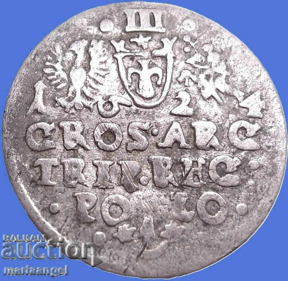 Polonia 3 groszy (troica) 1624 Sigismund al III-lea argint - rar - 5
