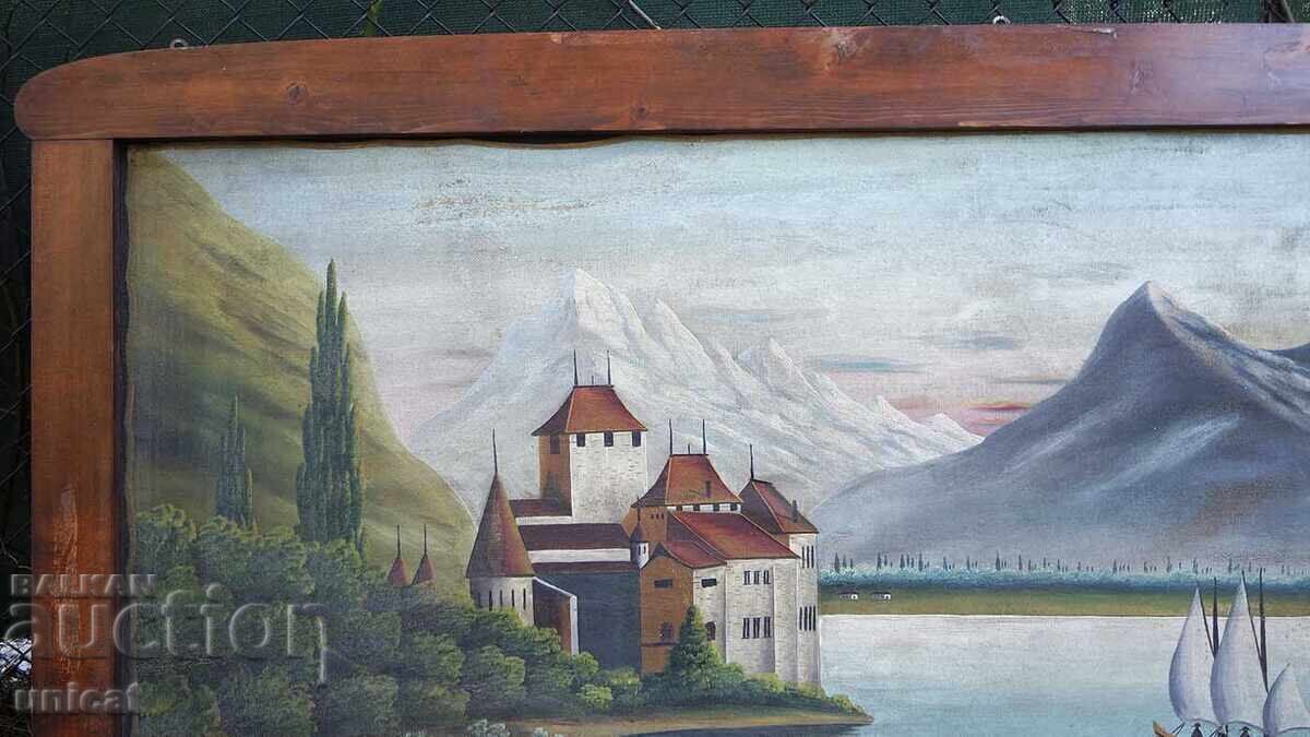 Стара антикварна маслена картина, пейзаж отАлпите, Швейцария - 5
