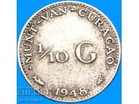 Netherlands 1/10 guilder Curacao 1948 Wilhelmina Ag