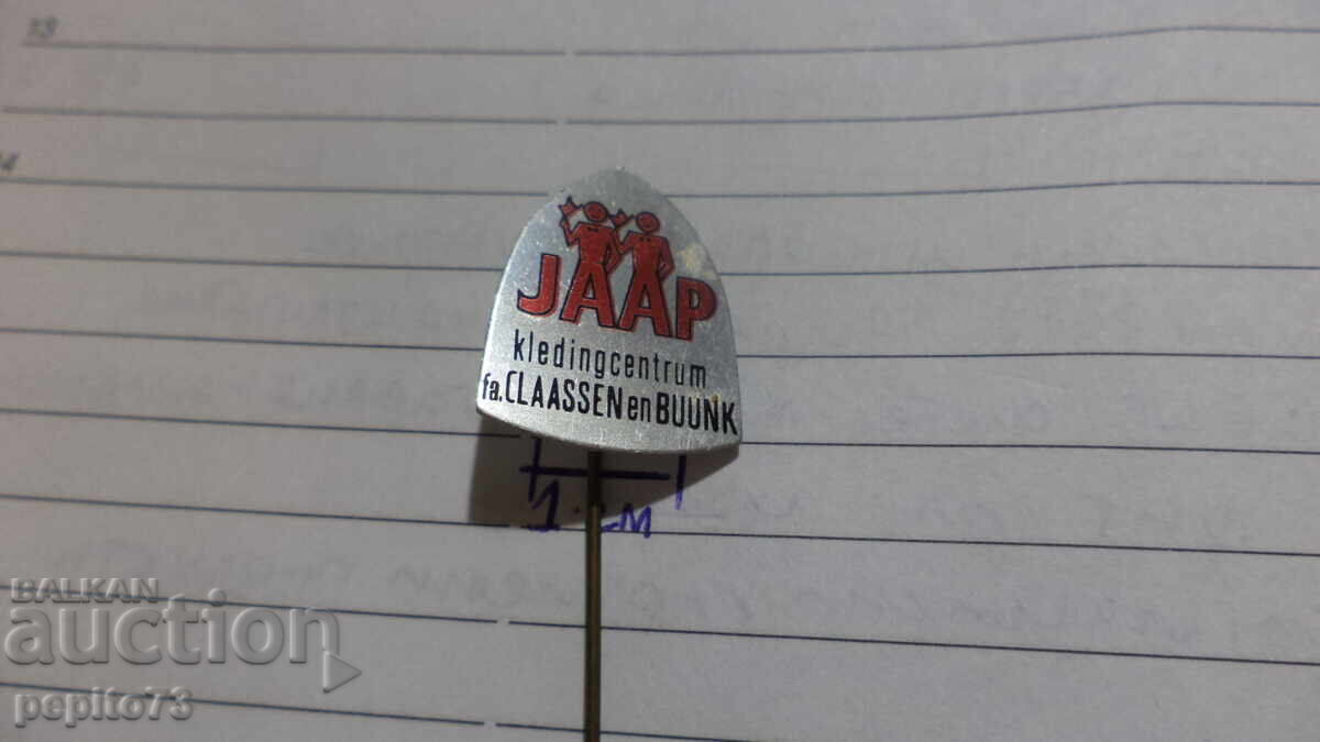 Insigna publicitară, Jaap, marcă de haine cu preț € 1.00 | 1.96 BGN