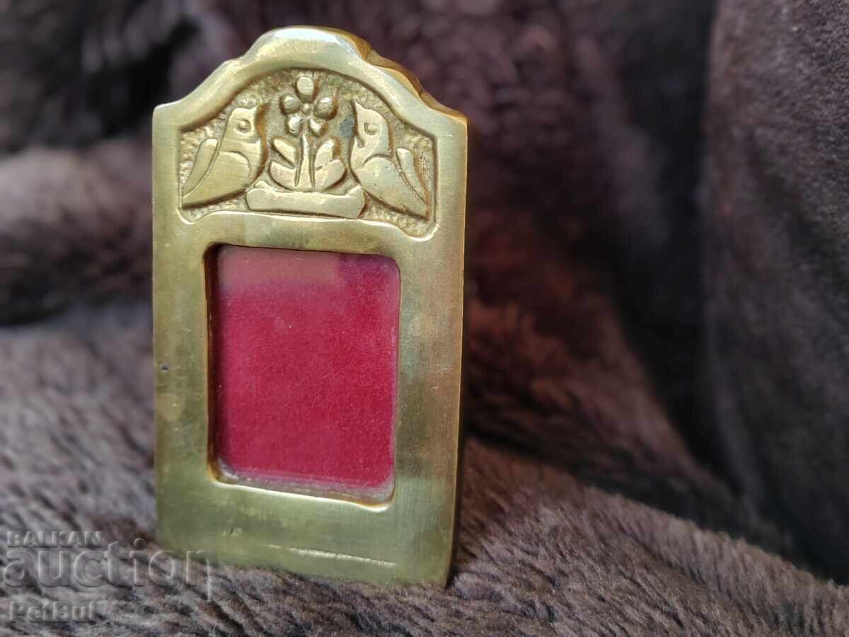 Veche Ramă Foto Masiv Bronz Păsări Îndrăgostite