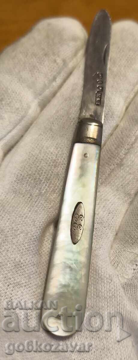 Victorian Sheffield 1890 – Сребърен нож за плодове със седеф - 5