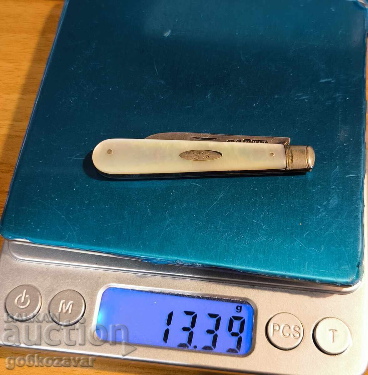 Victorian Sheffield 1890 – Сребърен нож за плодове със седеф - 6