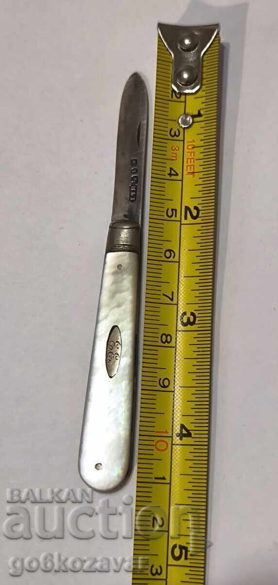 Victorian Sheffield 1890 – Сребърен нож за плодове със седеф - 7