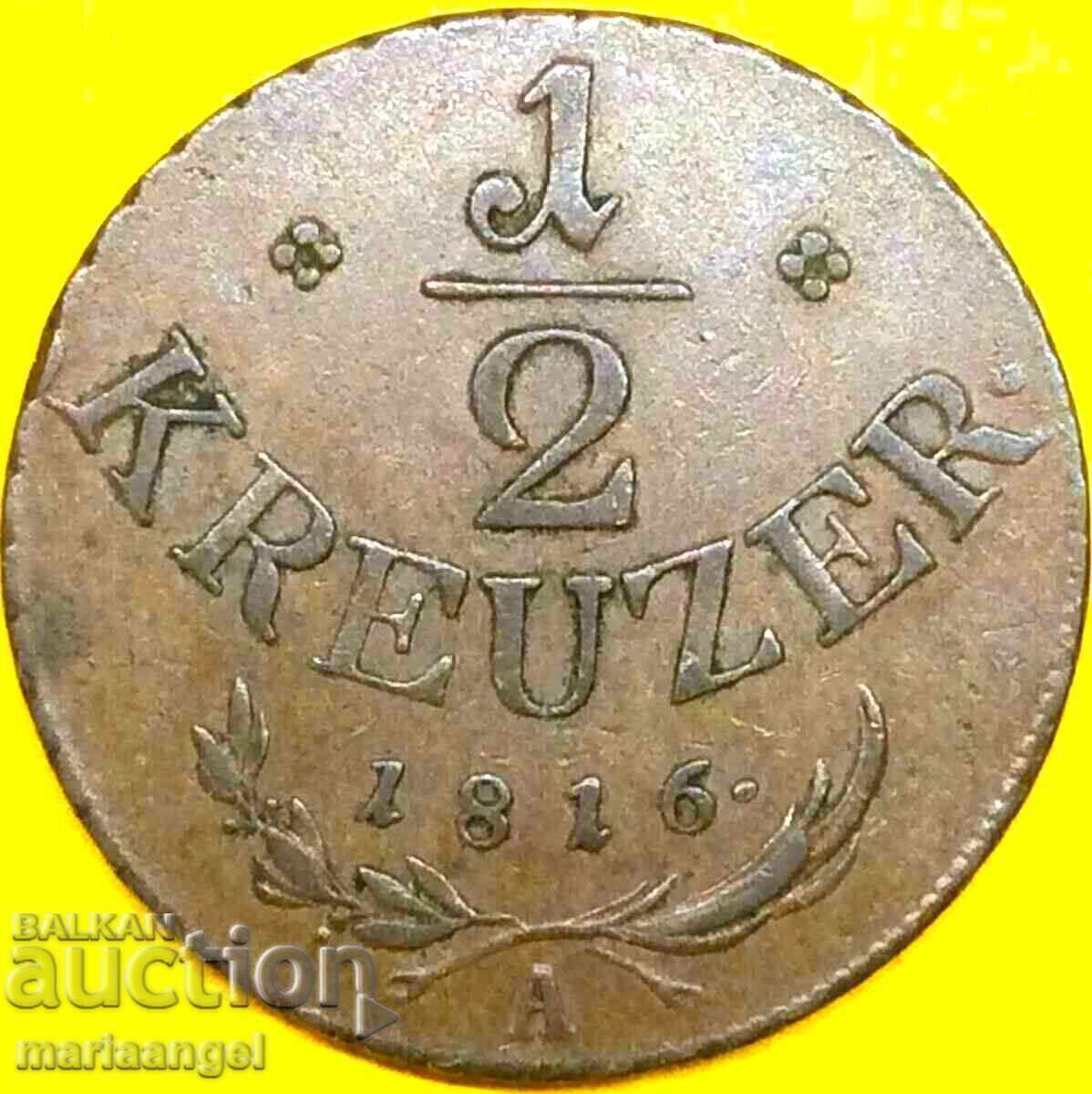 1/2 Kreuzer 1816 Αυστρία Α - Βιέννη 22mm χάλκινο