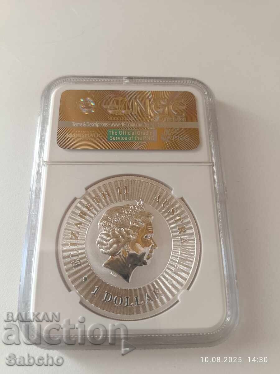 Παράδοση Κανγκουρό 2016 NGC MS 69 Τιράζ 5000 1oz ασήμι με επιχρύσωση