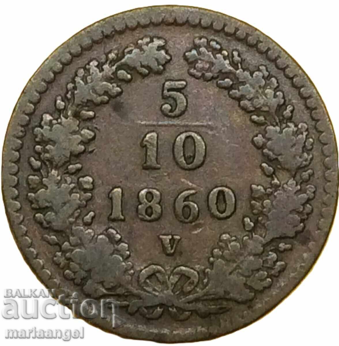 5/10 Kreuzer 1860 V -Veneția Austria pentru Italia - destul de rar