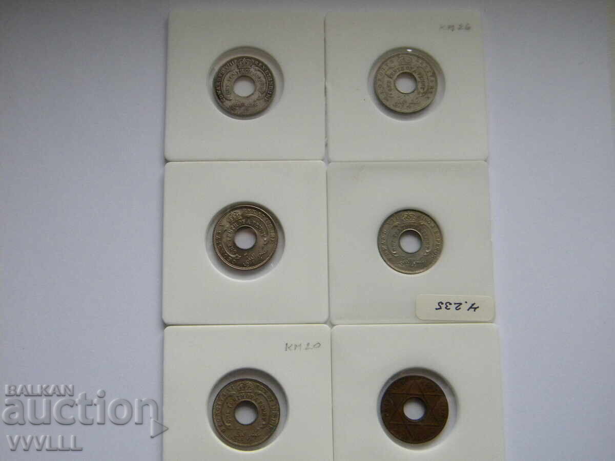 Livrarea Africa de Vest Britanică 6 monede 1909, 1934, 1944, 1936 Livrarea Africa de Vest Britanică 6 monede 1909, 1934, 1944, 1936