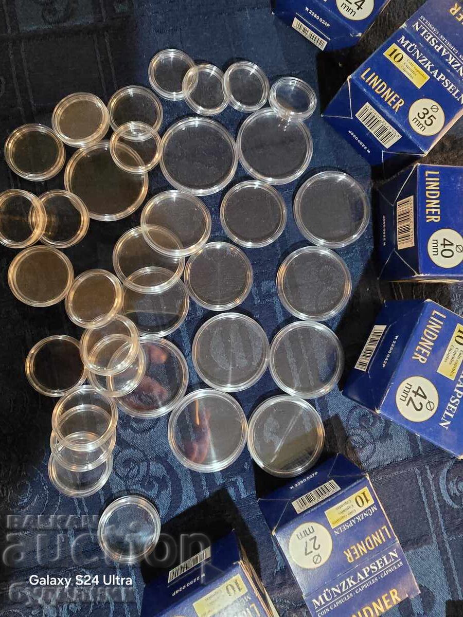 Licitație 34 bucăți capsule pentru monede, noi-nouțe. Diferite mărimi. BZC