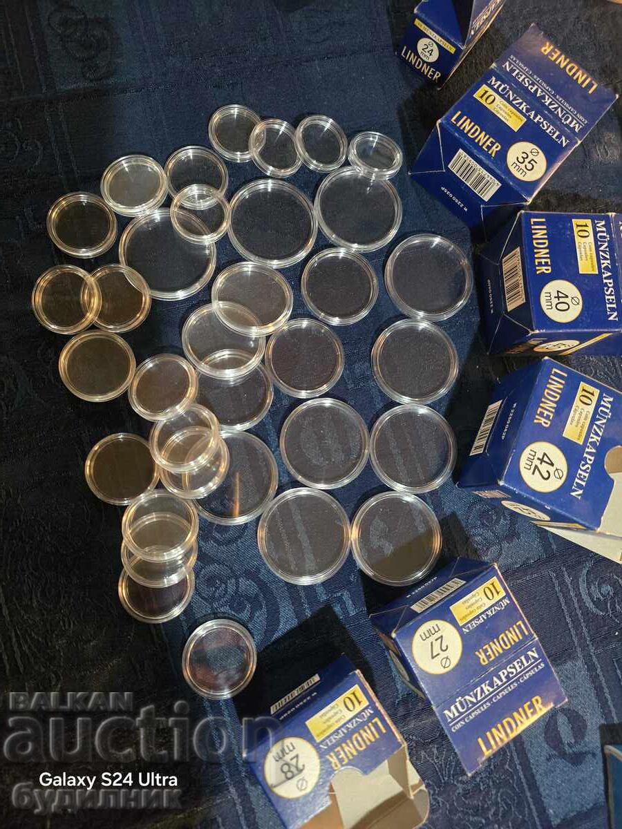 34 bucăți capsule pentru monede, noi-nouțe. Diferite mărimi. BZC