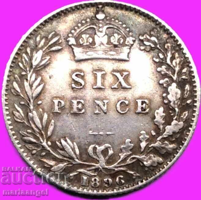 Licitație Marea Britanie 6 Pence 1896 Victoria Silver - Rar Licitație Marea Britanie 6 Pence 1896 Victoria Silver - Rar