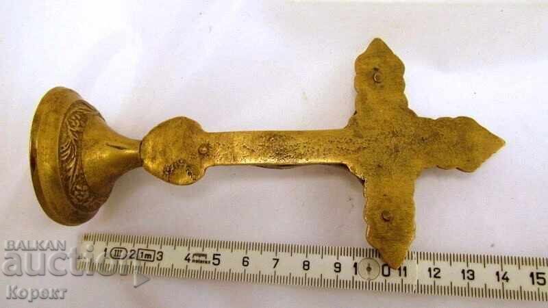 Олтарен настолен бронзов  кръст,разпятие - 7