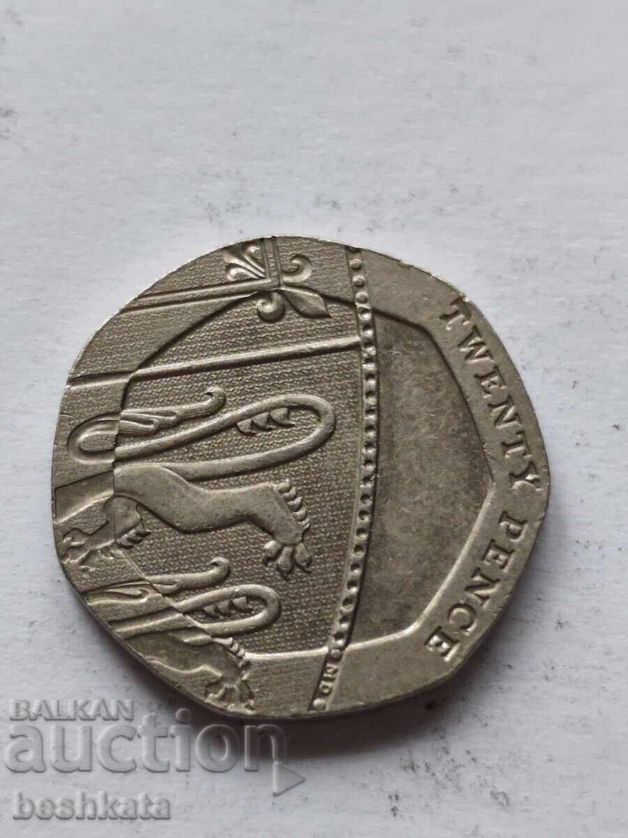 Marea Britanie - 20 pence (2008) stema regală cu preț € 0.28 | 0.55 BGN