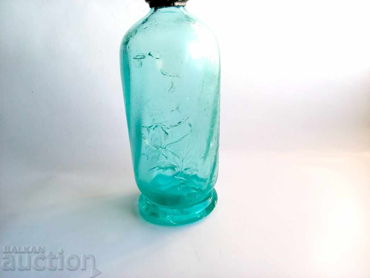 Licitație Vechi sifon francez de apă din 1931, sticlă albastră cu imperfecțiuni
