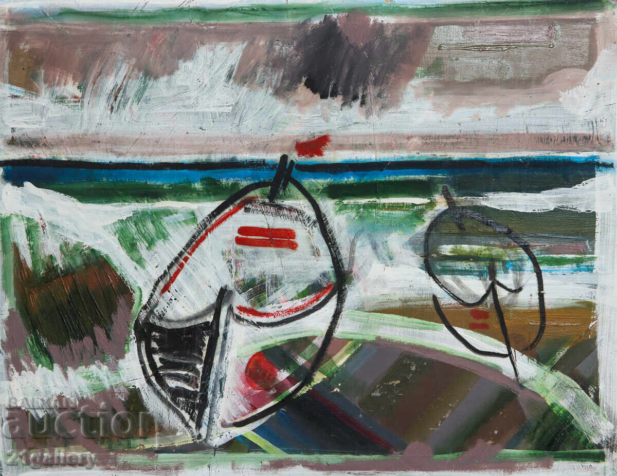Auction  Panayot Apostolov Oil Paintings Fishing Boats Landscape