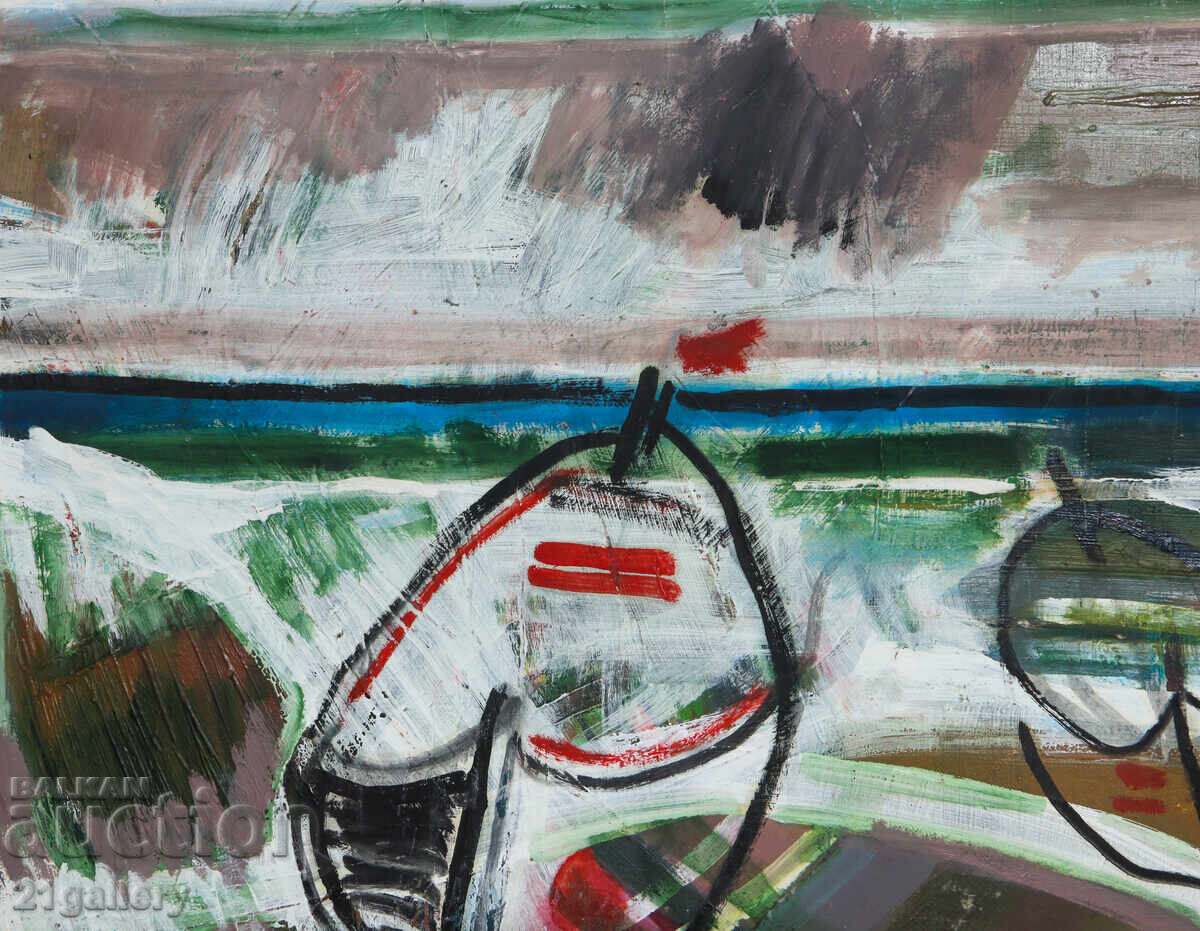 Delivery of Panayot Apostolov Oil Paintings Fishing Boats Landscape